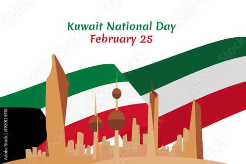 February 25. Independence day of Kuwait vector illustration. Suitable for greeting card, poster and banner.