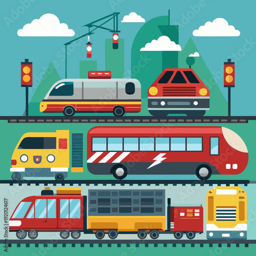 Various Trains and Rail Vehicles on Tracks