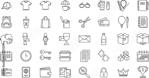 Everyday objects and accessories line icon set editable stroke vector illustration isolated on white background collection