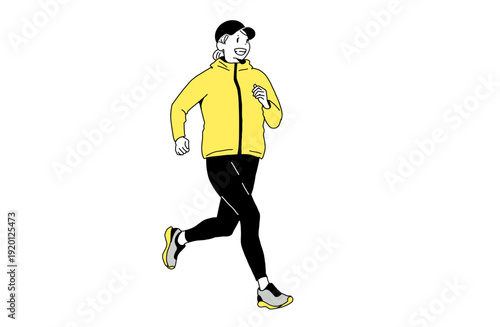 ランニングをする女性のイラスト　ジョギングと健康的なライフスタイル　手書きベクター素材