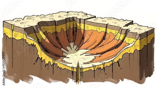 Layered geological pit landscape