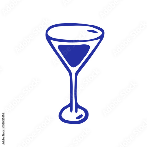 Cocktail drink, martini wineglass in Dolce vita sketch style. Alcohol beverag...