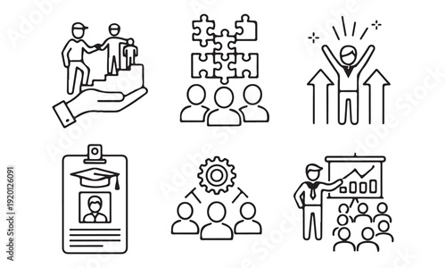 Education and Training Vector Icon Set – Classroom, Teaching, and Learning Silhouettes
