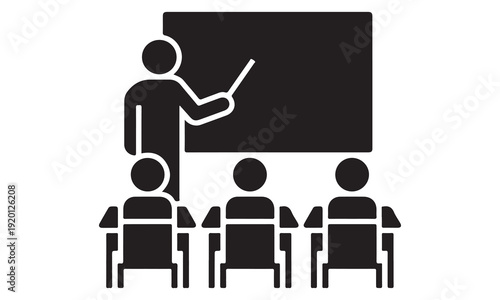 Education and Training Vector Icon Set – Classroom, Teaching, and Learning Silhouettes