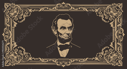 Abraham Lincoln Portrait in Ornate Frame.