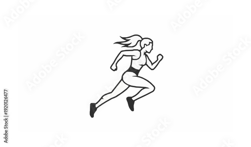 Minimal line art fast running woman logo vector illustration isolated on white