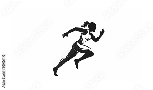 Dynamic woman sprinting logo design vector silhouette isolated on white background