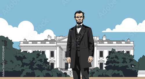 Abraham Lincoln Standing in Formal Attire Illustration.
