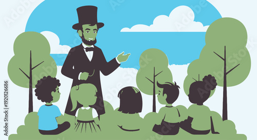 Abraham Lincoln Teaching Children in Park.