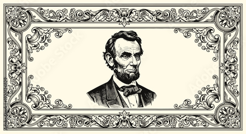 Abraham Lincoln Portrait in Ornate Frame.