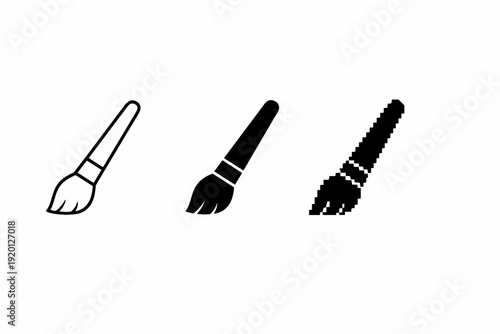 Artistic evolution: brush icon progression from outline to pixel style