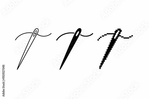 Evolution of sewing needle icons: outline, solid, pixelated designs