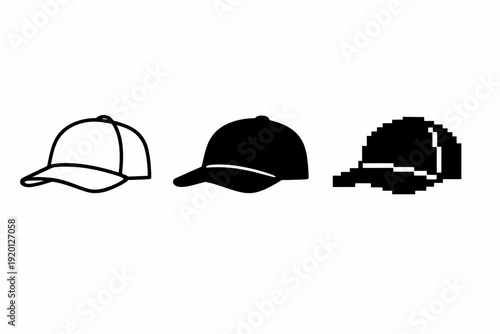 Minimalist black and white cap designs with pixel art style