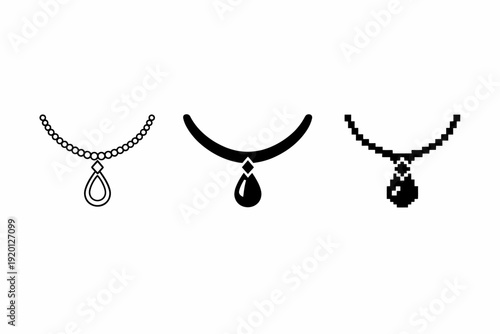 Elegant necklace icons: minimalist black and white jewelry designs