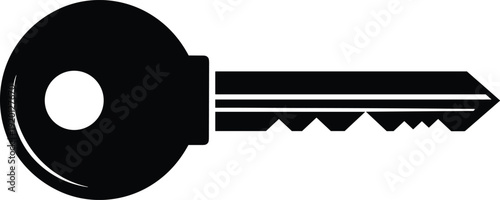 Key silhouette illustration vector with circular head and notched blade, security access symbol graphics, lock design concept, black and white creative art collection