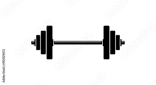 A black barbell silhouette against a white background representing weightlifting and physical fitness high quality professional