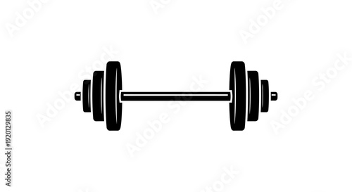 A simple black and white illustration of a standard barbell with weight plates on either side
