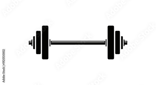 A simple black and white illustration depicts a standard barbell commonly used for weightlifting exercises high quality professional