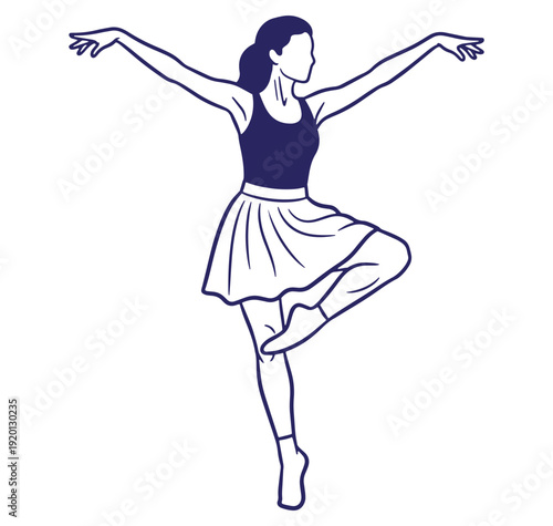 Elegant outline illustration of a ballerina in a ballet dance pose with extended arms