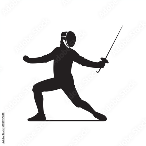 Fencing abstract silhouette line art logo design concept illustration