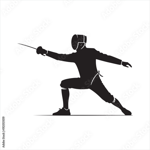 Fencing abstract silhouette line art logo design concept illustration
