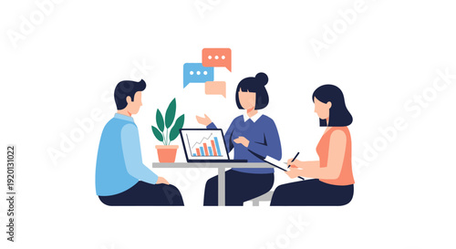 Business Meeting With Colleagues Discussing Financial Growth.