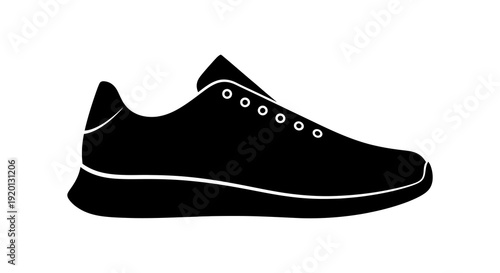 A minimalist black and white silhouette of a single athletic shoe side view high quality professional