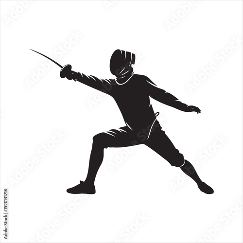 Fencing abstract silhouette line art logo design concept illustration