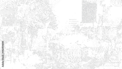 Abstract outline of textured surfaces with scattered dots and fragmented shapes pattern