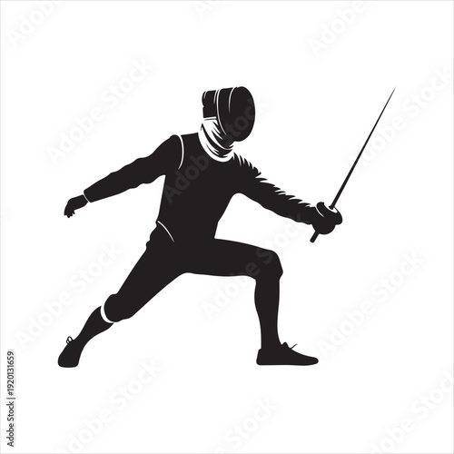 Fencing vector silhouette line art logo design concept illustration