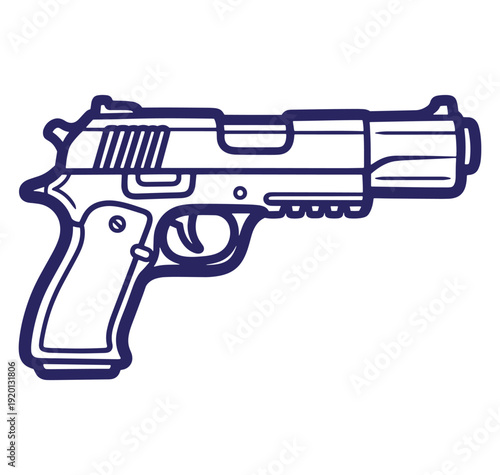 Vector illustration of a hand gun or pistol depicting weapon firearm equipment and protection.