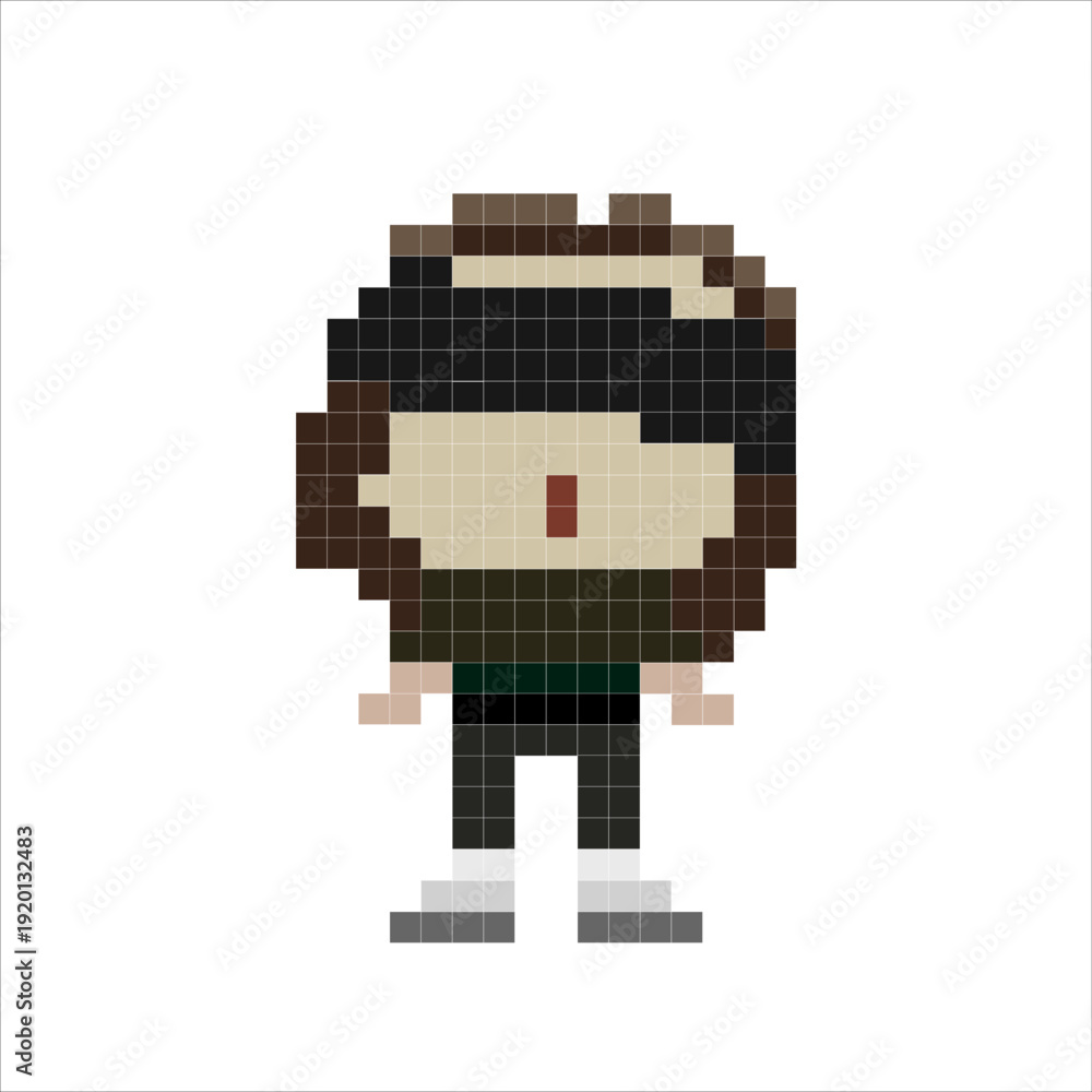 Fototapeta premium Vector pixel objects. Сolored boy in pixel game objects. Textures for 8-bit games. Stranger boy. Vector illustration EPS 10.