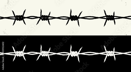Barbed Wire Illustration: Contrast of Dark and Light, Representing Boundaries and Separation