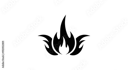 Stylized black flame graphic against a plain white background resembling a tribal design high quality professional