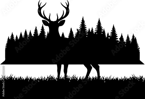 Majestic deer silhouette in a dark pine forest a serene nature scene