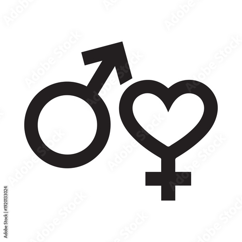 Male and female symbols intertwined with heart shape