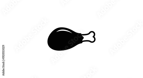 A simple black silhouette of a chicken drumstick against a plain white background high quality professional