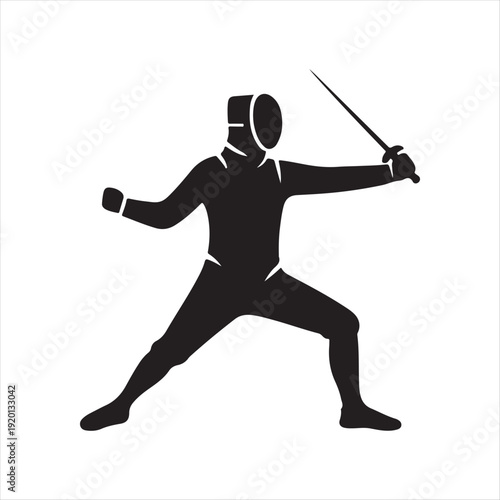 Fencing vector silhouette line art logo design concept illustration