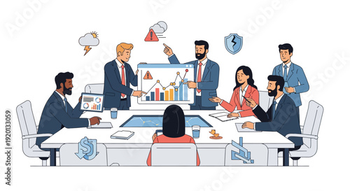 Business Meeting with Diverse Team Analyzing Financial Data.