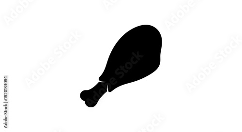 A minimalist silhouette of a single fried chicken leg against a stark white background high quality