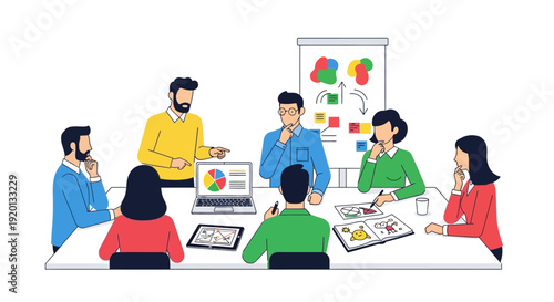Business meeting with diverse team collaborating effectively.