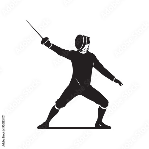 Fencing abstract silhouette line art logo design concept illustration