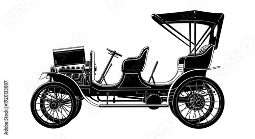 Vintage automobile illustration a black and white side view of an early 20th century touring car high quality professional