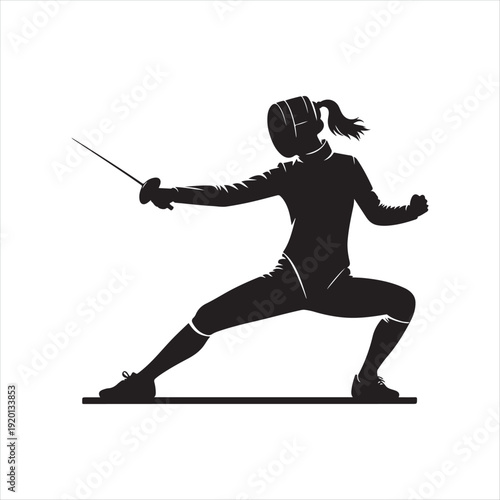 Fencing abstract silhouette line art logo design concept illustration
