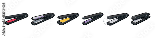 Collection of flat irons with different colored plates and steam effect