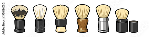 Collection of diverse shaving brushes with different handles and bristle types