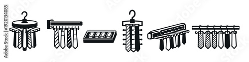Collection of tie racks and organizers for closet storage and wardrobe management