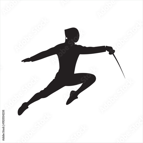 Fencing abstract silhouette line art logo design concept illustration