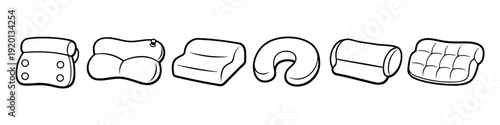 Collection of various pillow shapes and types, hand-drawn outline icons