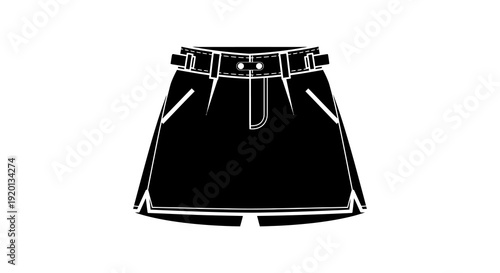 A black and white line drawing of a high waisted skirt with a prominent belt high quality